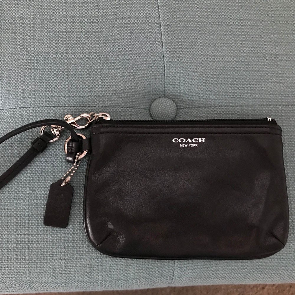 Coach Wristlet - Black Leather with Silver Accents